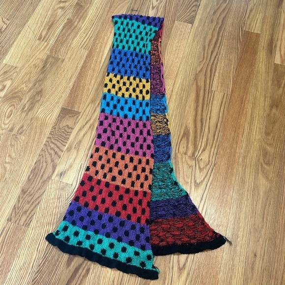 Vintage rainbow striped black polka dot neck scarf knit accessory - Picture 4 of 4